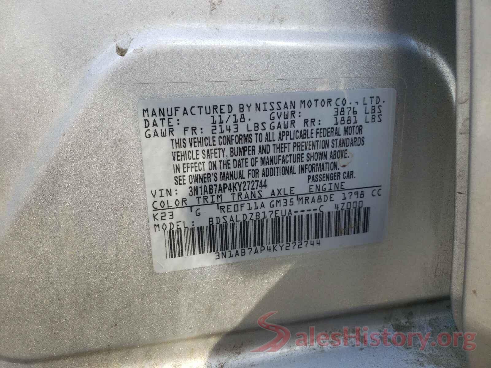 3N1AB7AP4KY272744 2019 NISSAN SENTRA