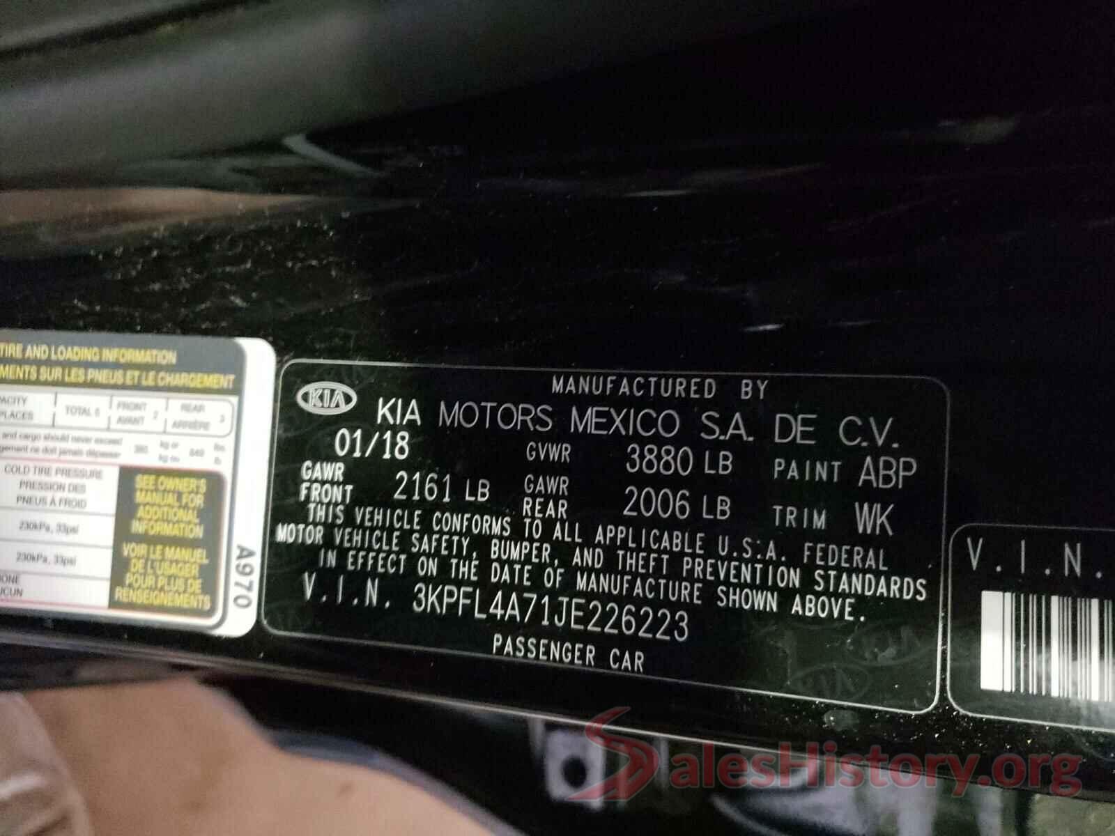 3KPFL4A71JE226223 2018 KIA FORTE