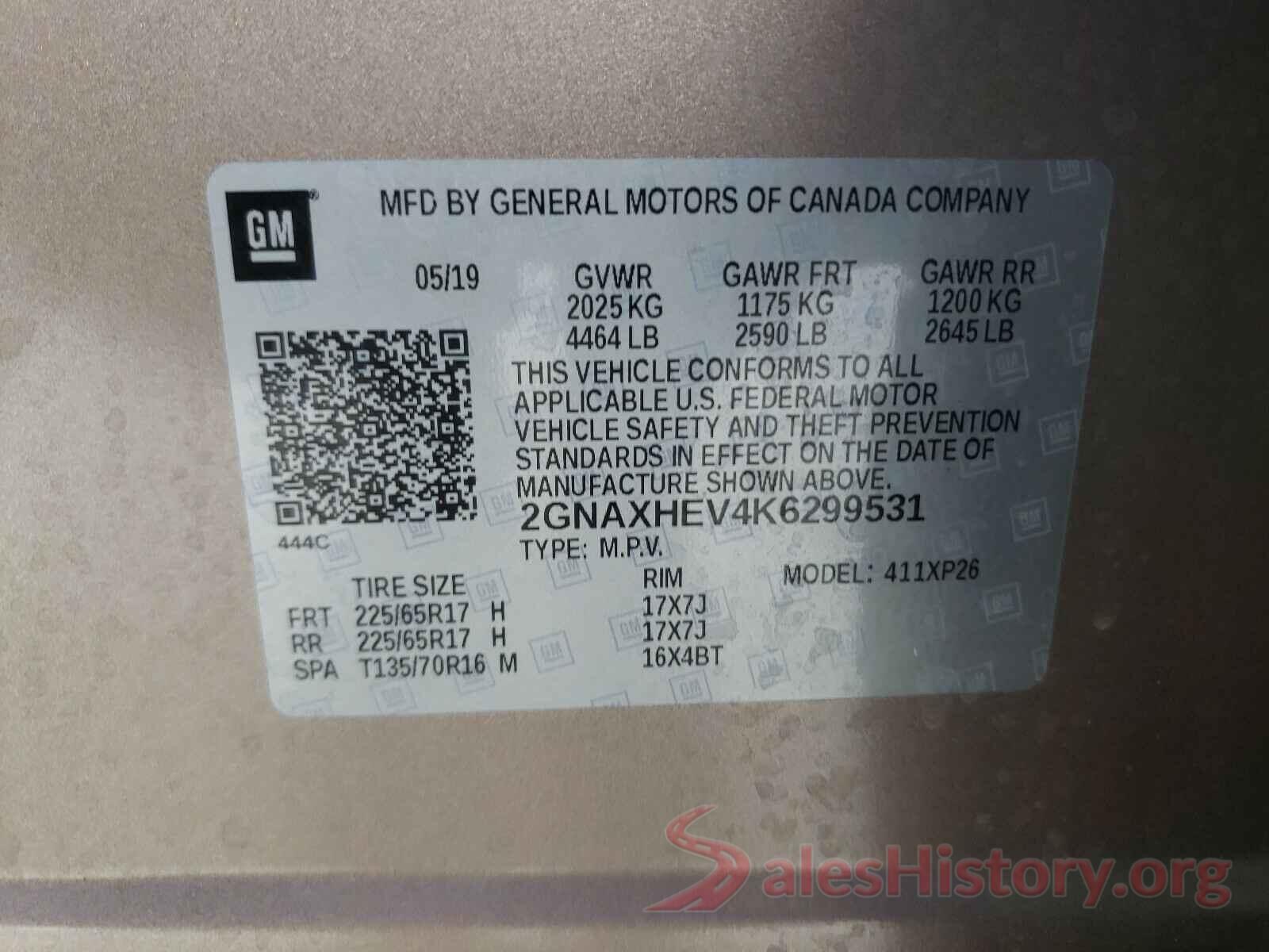 2GNAXHEV4K6299531 2019 CHEVROLET EQUINOX