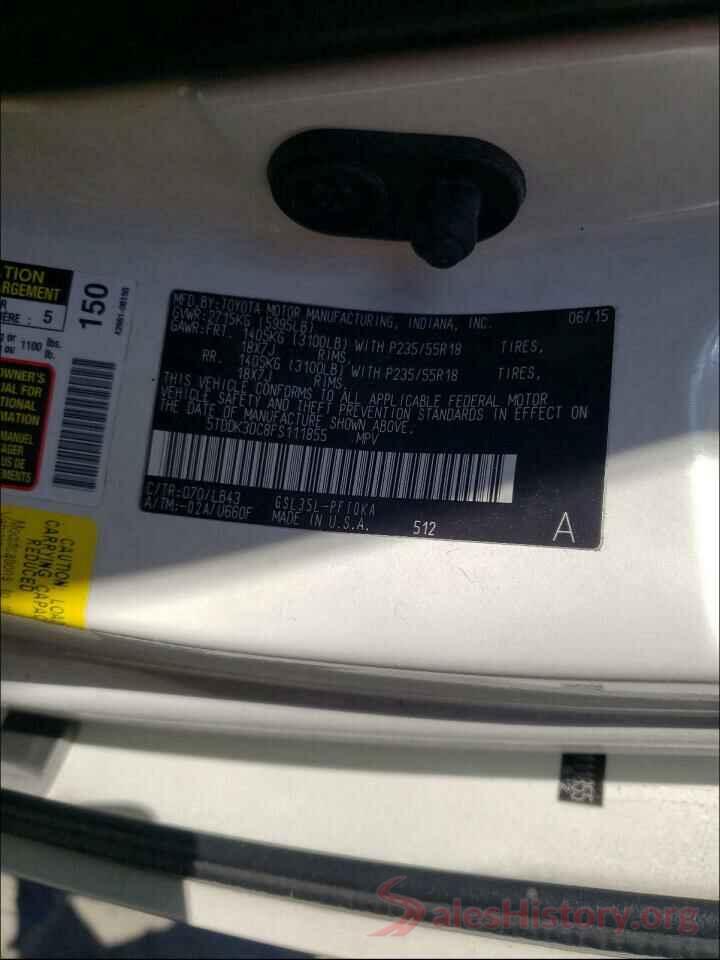 5TDDK3DC8FS111855 2015 TOYOTA SIENNA