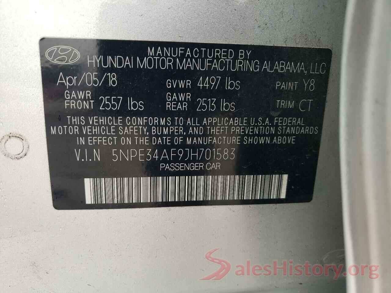 5NPE34AF9JH701583 2018 HYUNDAI SONATA