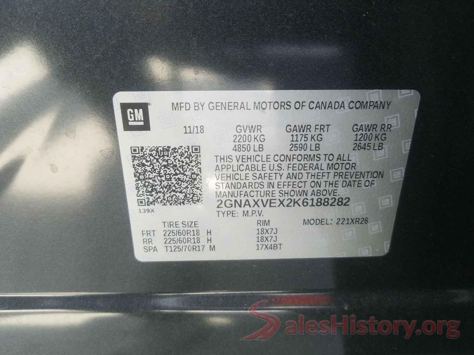 2GNAXVEX2K6188282 2019 CHEVROLET EQUINOX