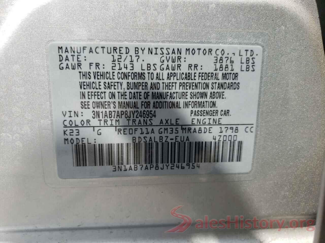 3N1AB7AP8JY246954 2018 NISSAN SENTRA