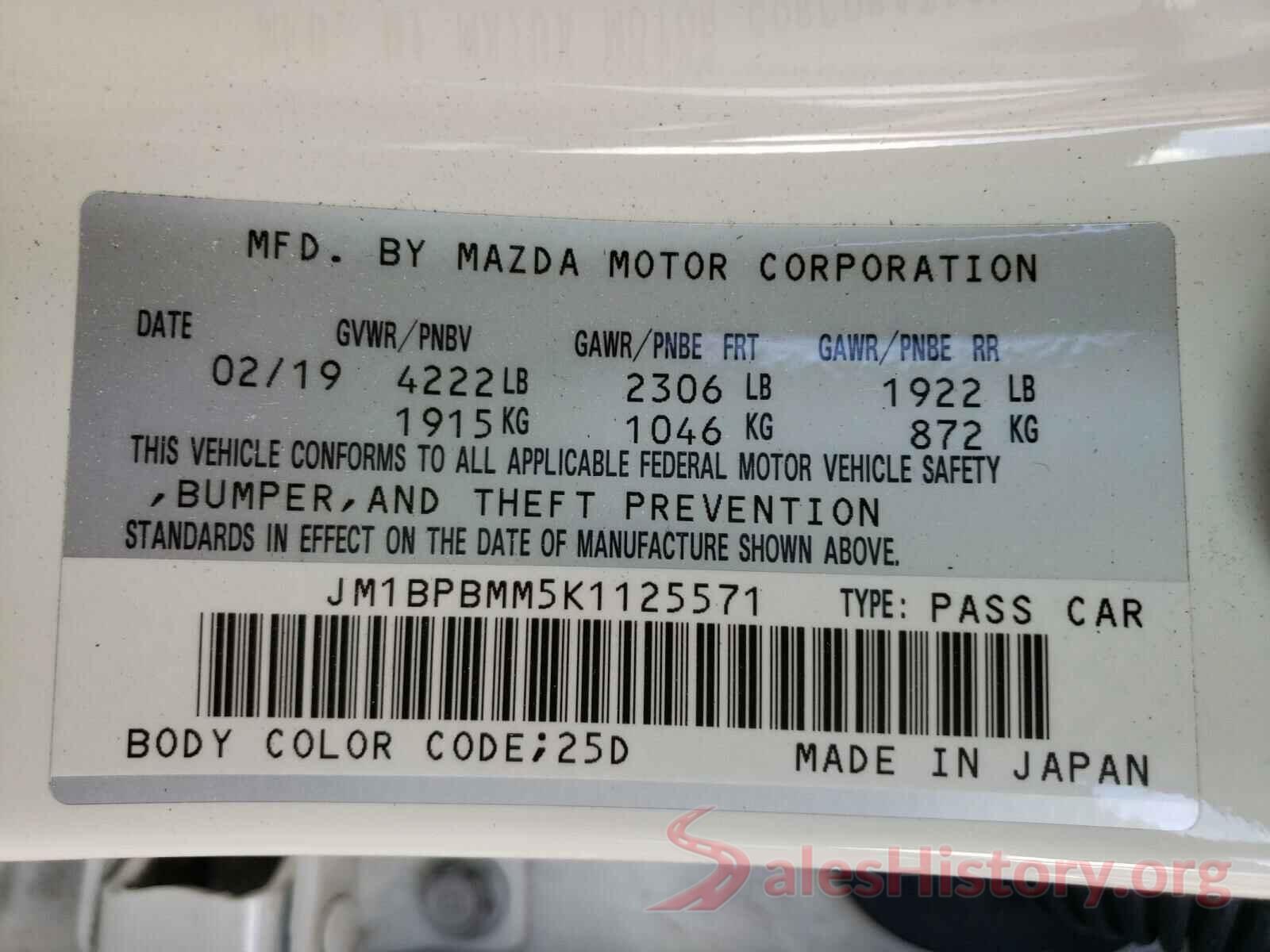 JM1BPBMM5K1125571 2019 MAZDA 3