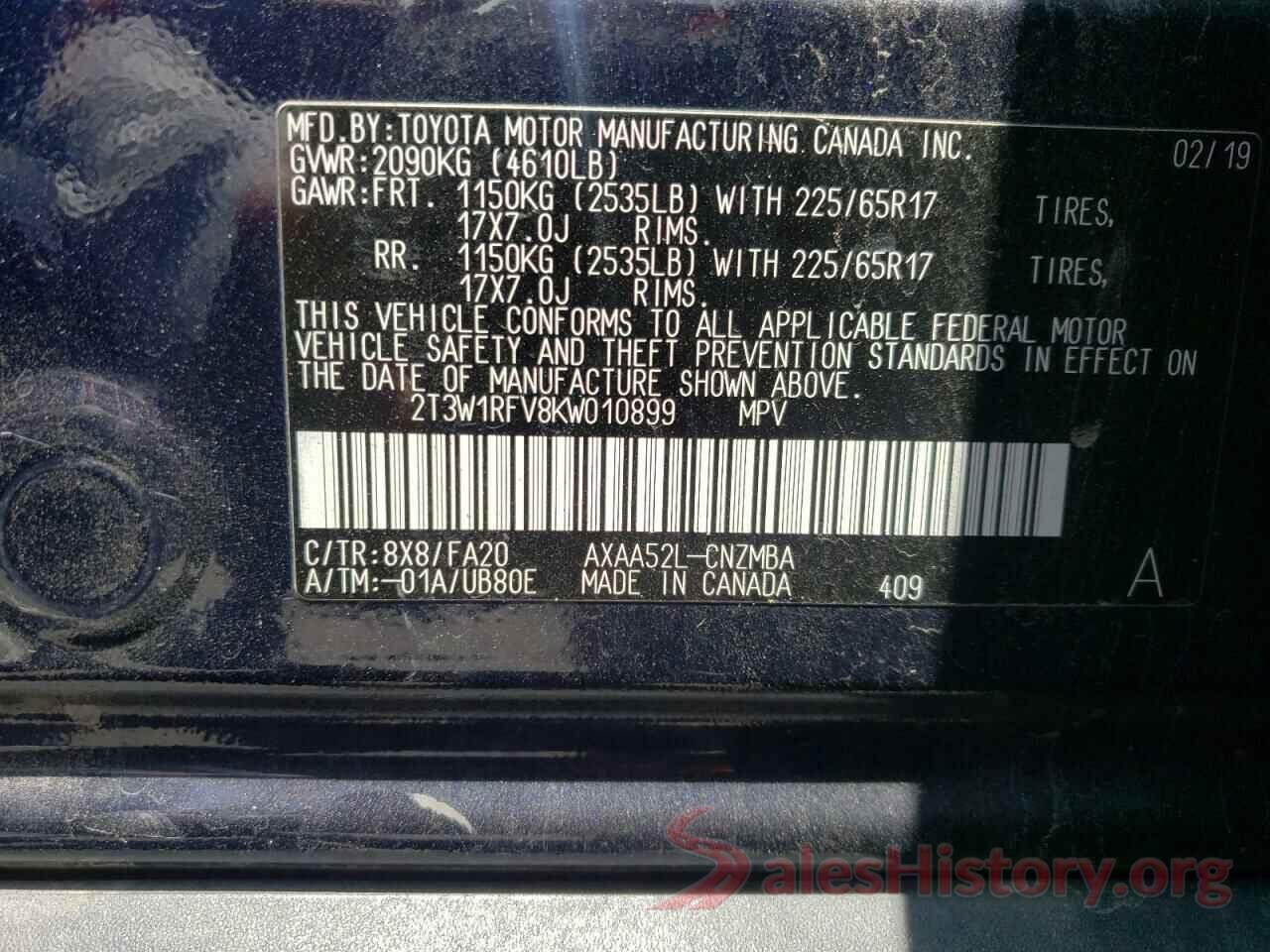 2T3W1RFV8KW010899 2019 TOYOTA RAV4