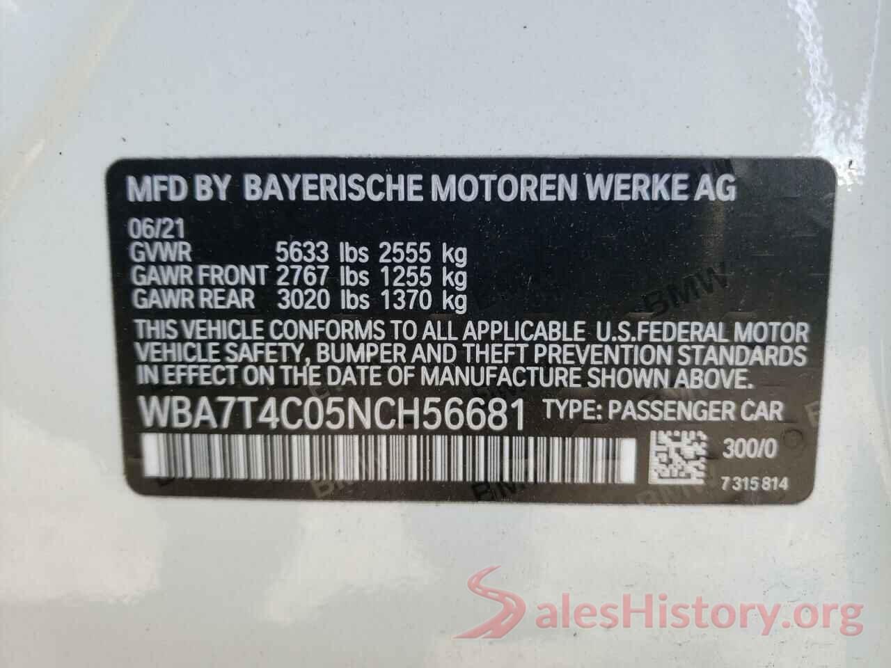 WBA7T4C05NCH56681 2022 BMW 7 SERIES