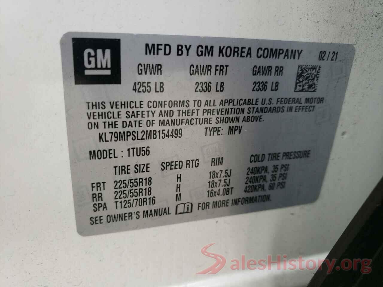 KL79MPSL2MB154499 2021 CHEVROLET TRAILBLZR