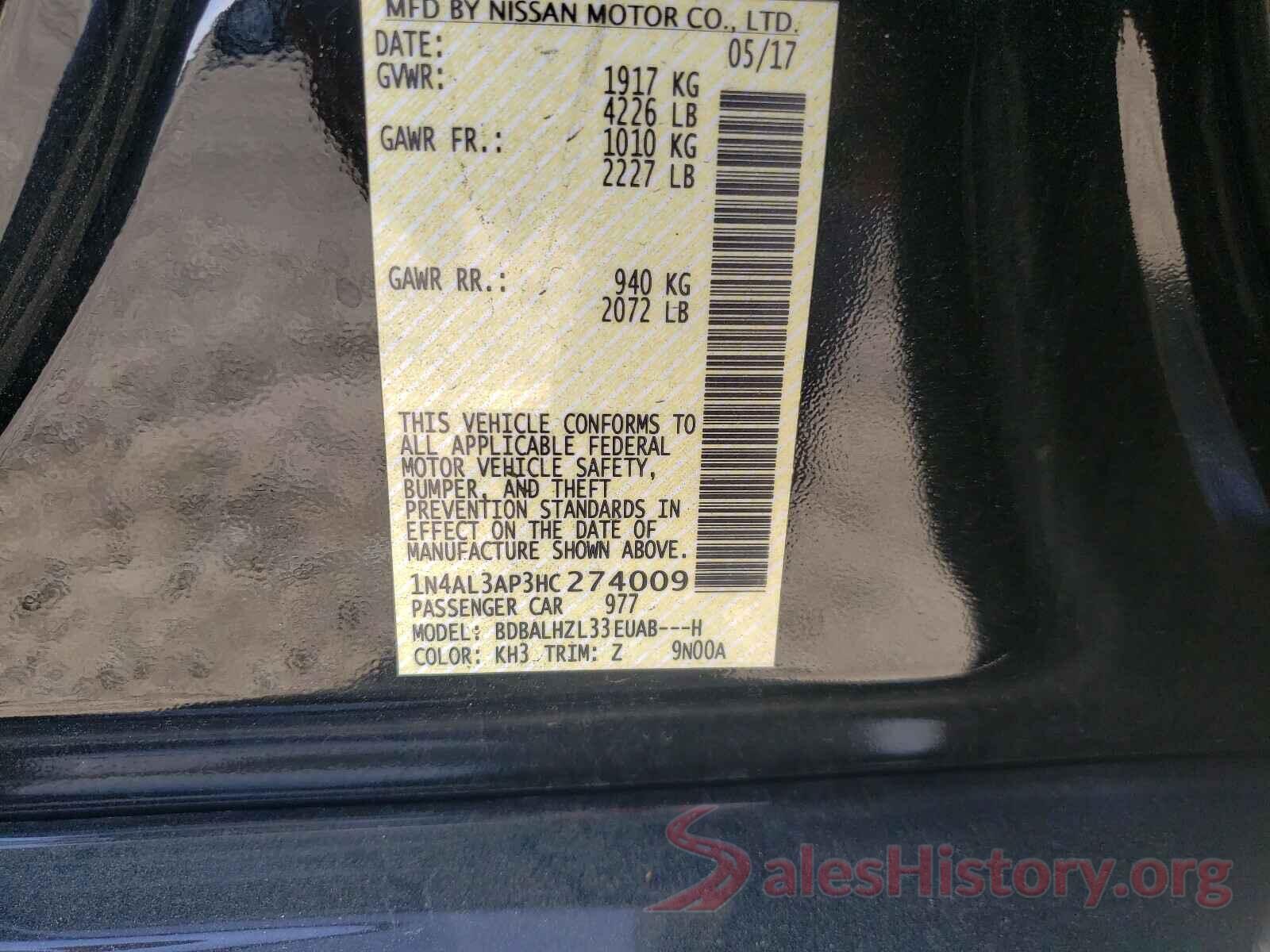 1N4AL3AP3HC274009 2017 NISSAN ALTIMA