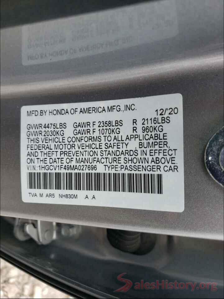 1HGCV1F49MA027696 2021 HONDA ACCORD