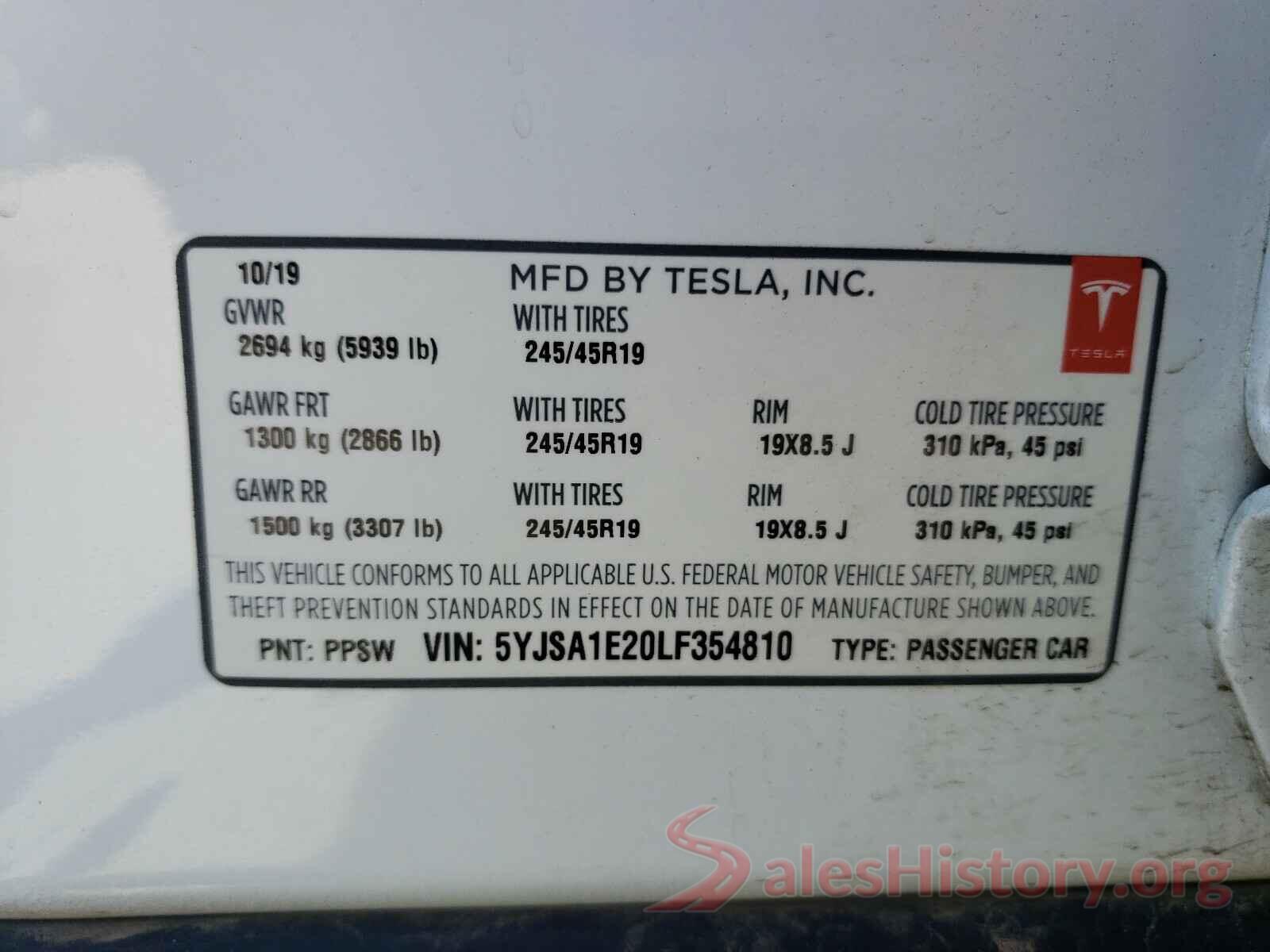 5YJSA1E20LF354810 2020 TESLA MODEL S