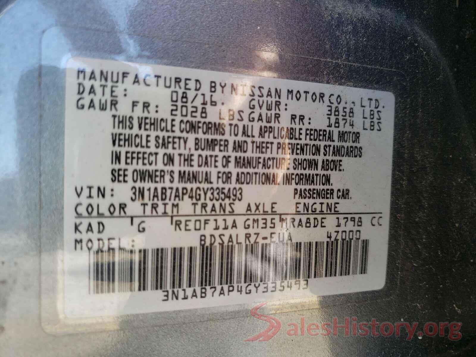 3N1AB7AP4GY335493 2016 NISSAN SENTRA