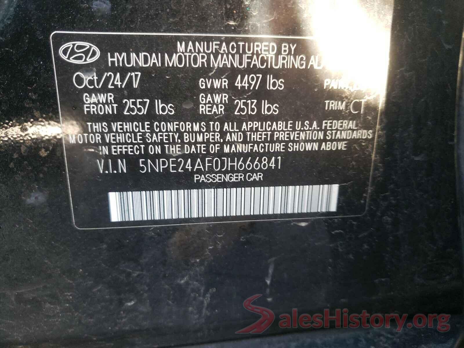 5NPE24AF0JH666841 2018 HYUNDAI SONATA