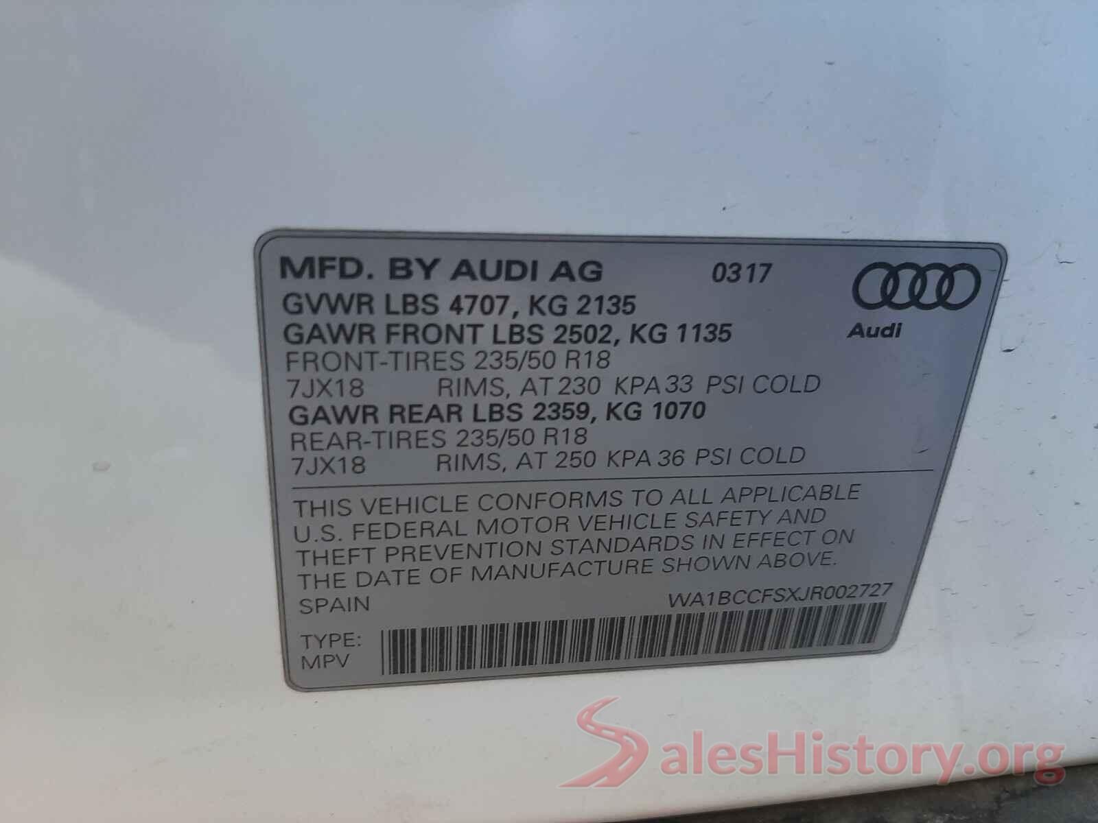 WA1BCCFSXJR002727 2018 AUDI Q3