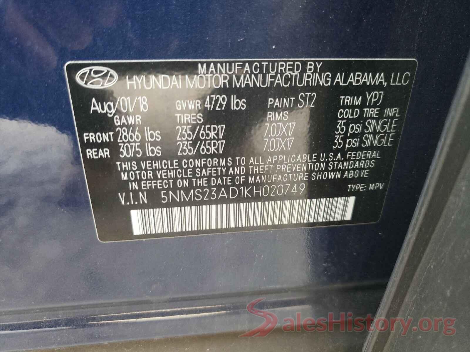 5NMS23AD1KH020749 2019 HYUNDAI SANTA FE