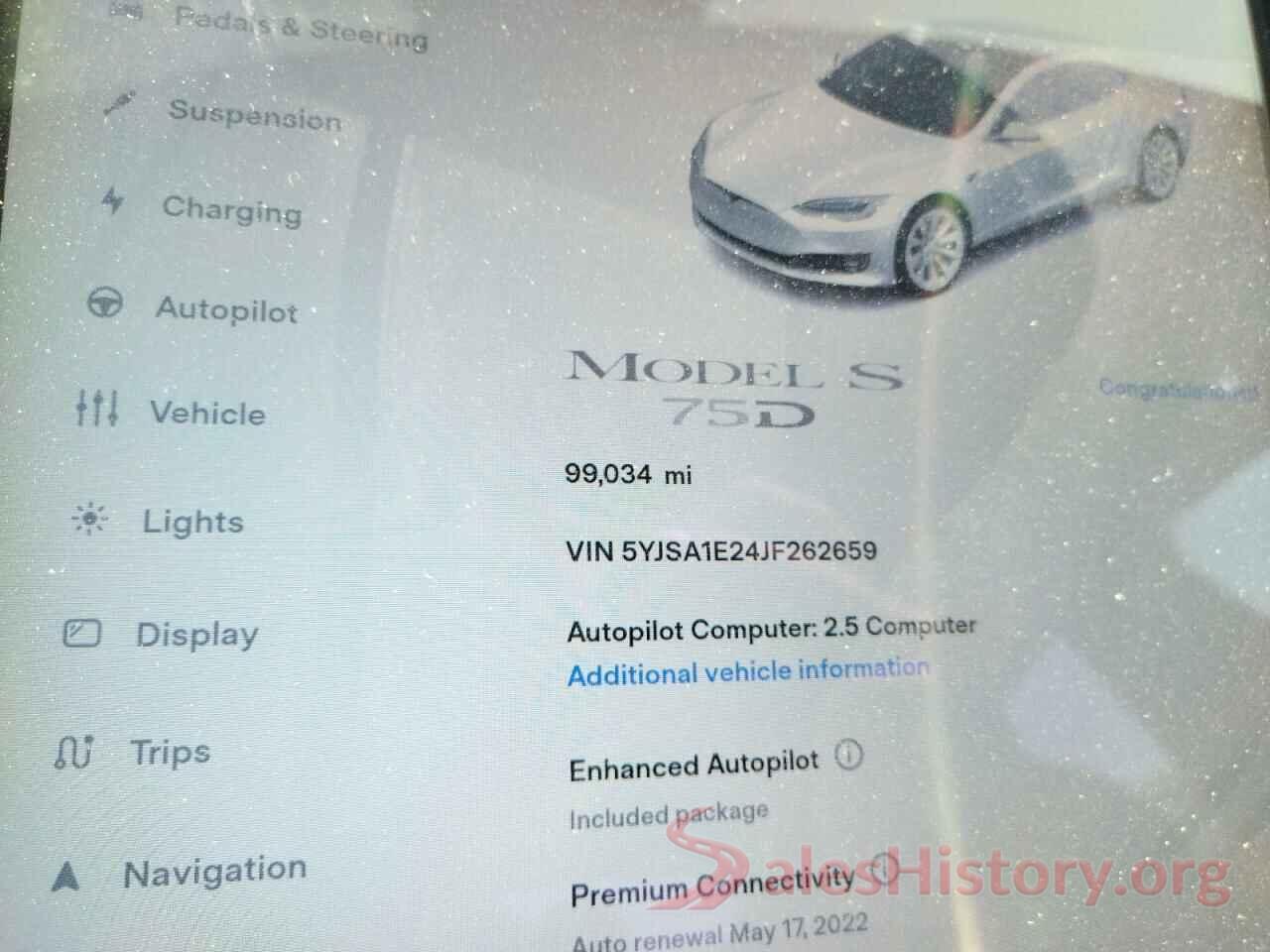 5YJSA1E24JF262659 2018 TESLA MODEL S