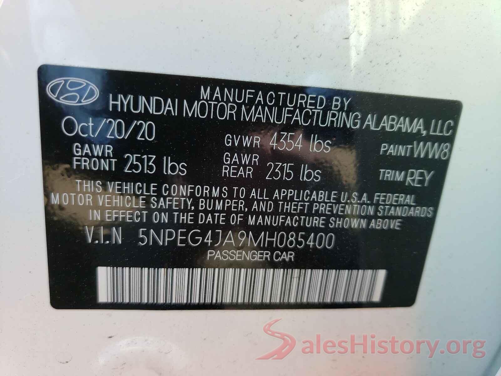 5NPEG4JA9MH085400 2021 HYUNDAI SONATA