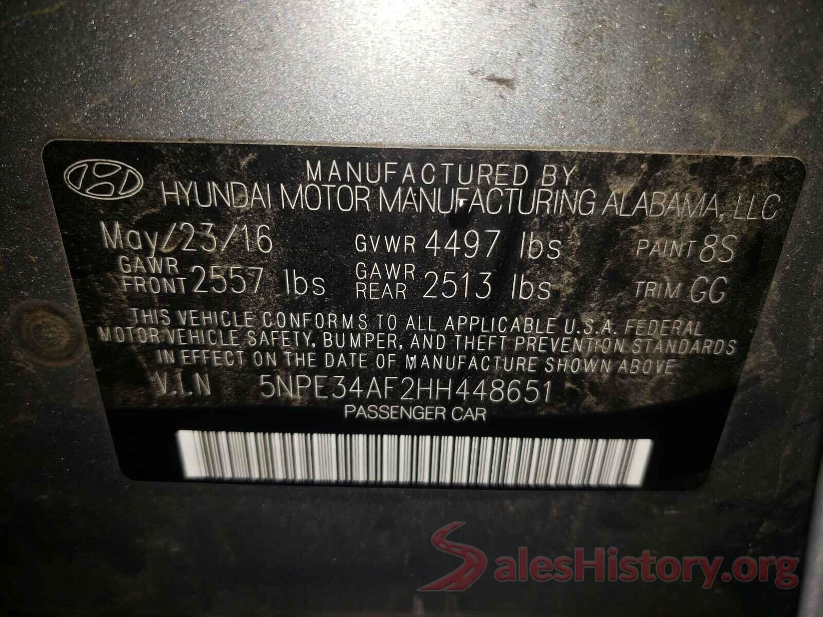 5NPE34AF2HH448651 2017 HYUNDAI SONATA