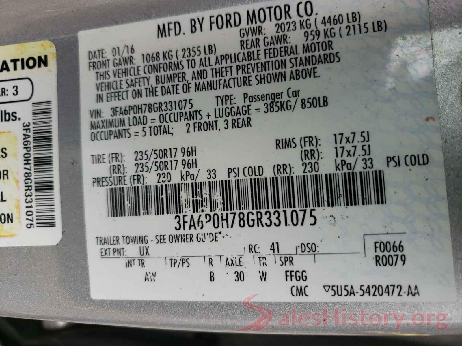 3FA6P0H78GR331075 2016 FORD FUSION