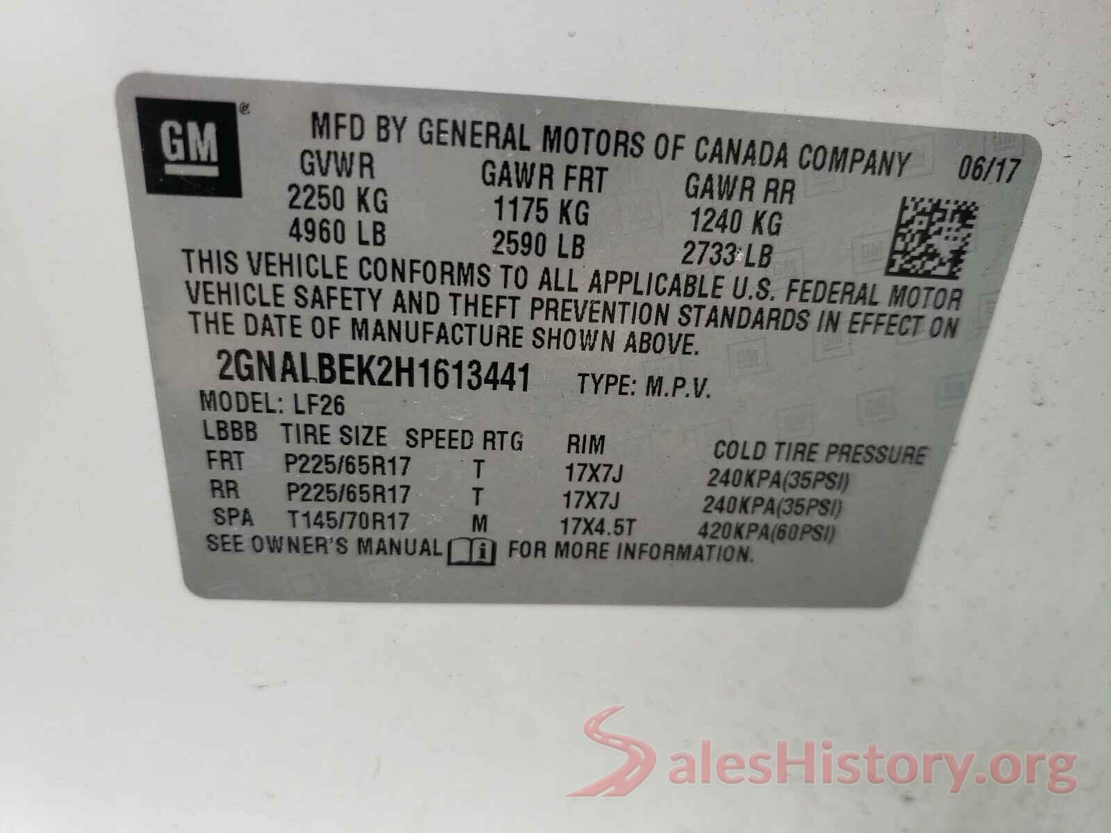 2GNALBEK2H1613441 2017 CHEVROLET EQUINOX