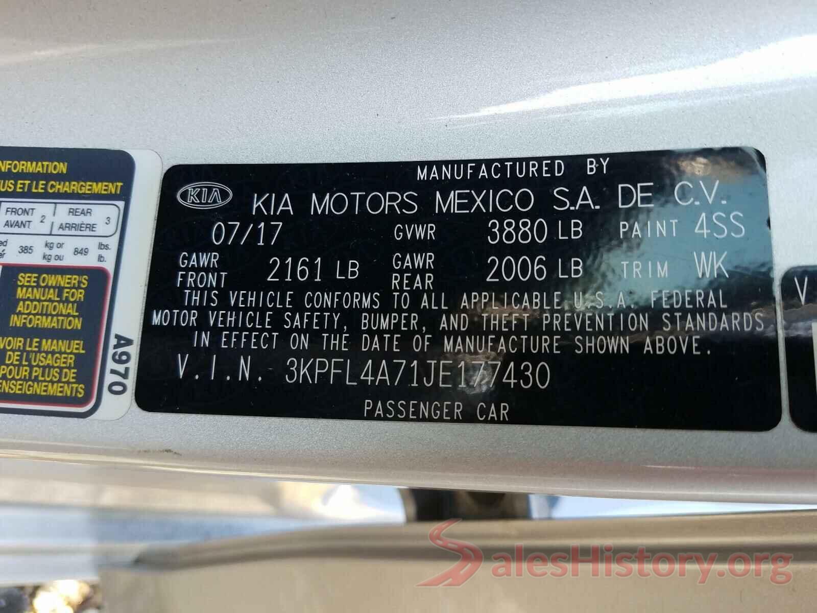 3KPFL4A71JE177430 2018 KIA FORTE