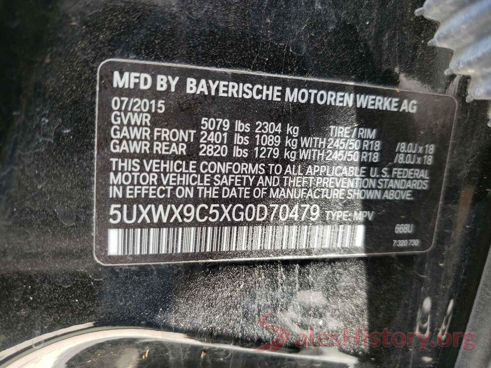 5UXWX9C5XG0D70479 2016 BMW X3