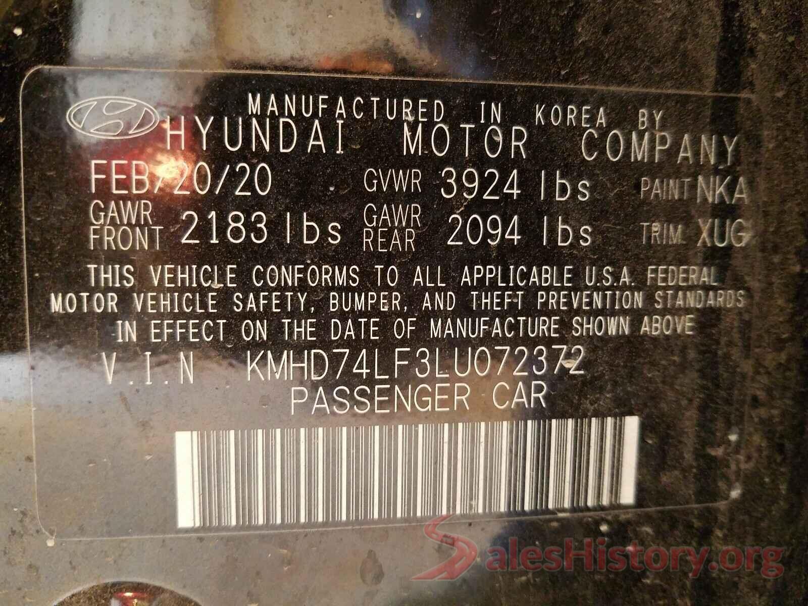 KMHD74LF3LU072372 2020 HYUNDAI ELANTRA