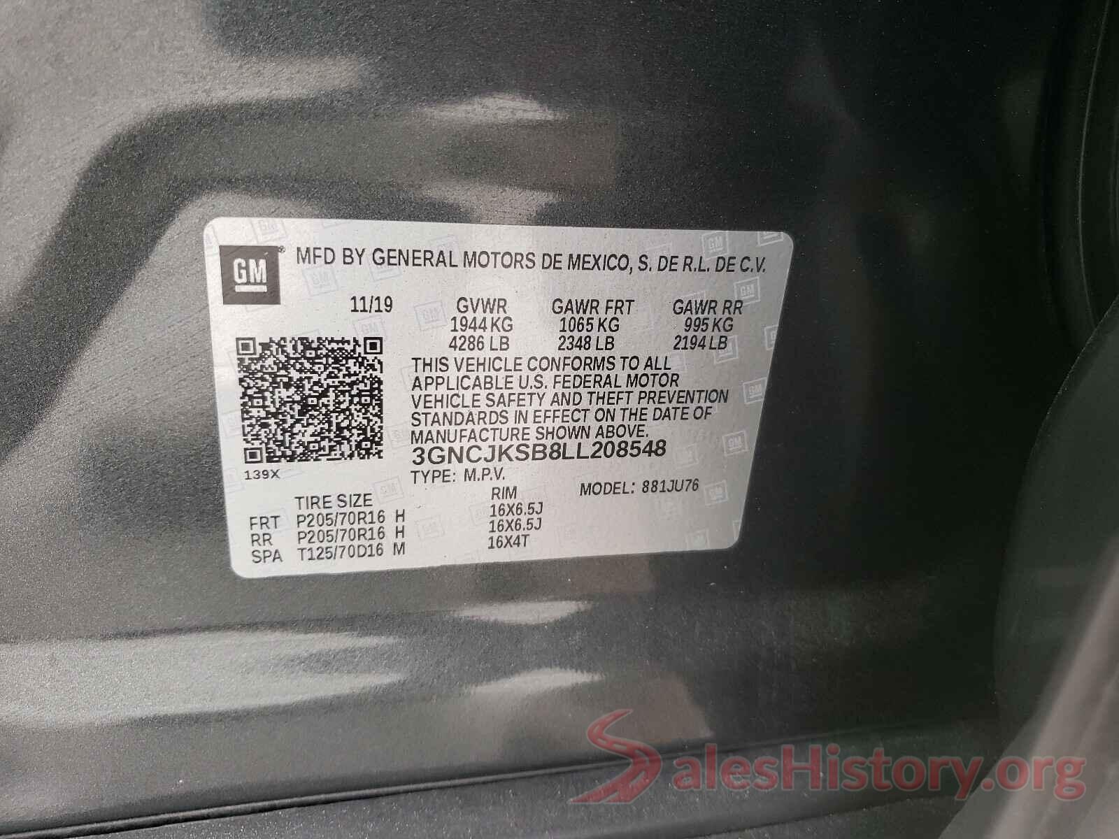 3GNCJKSB8LL208548 2020 CHEVROLET TRAX