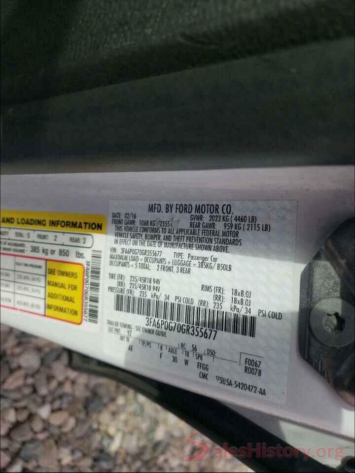 3FA6P0G70GR355677 2016 FORD FUSION