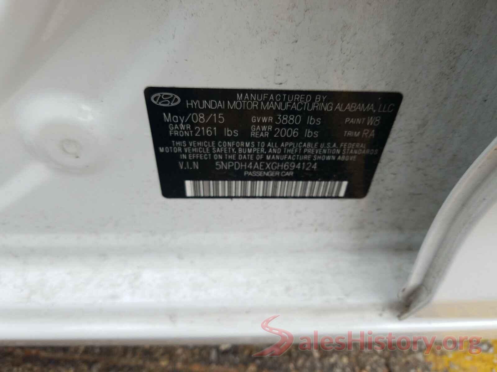 5NPDH4AEXGH694124 2016 HYUNDAI ELANTRA