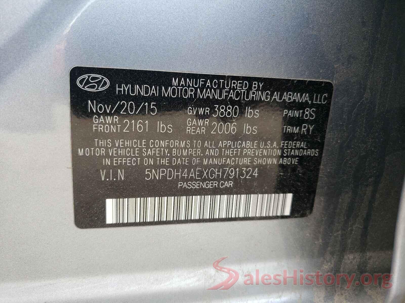 5NPDH4AEXGH791324 2016 HYUNDAI ELANTRA