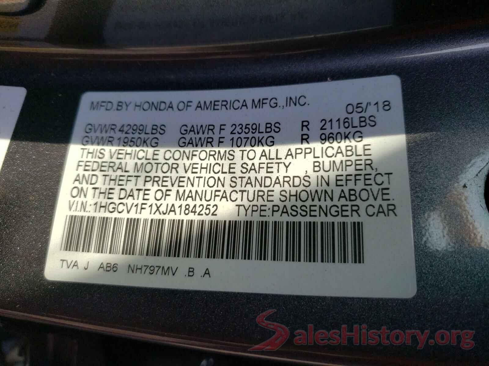 1HGCV1F1XJA184252 2018 HONDA ACCORD