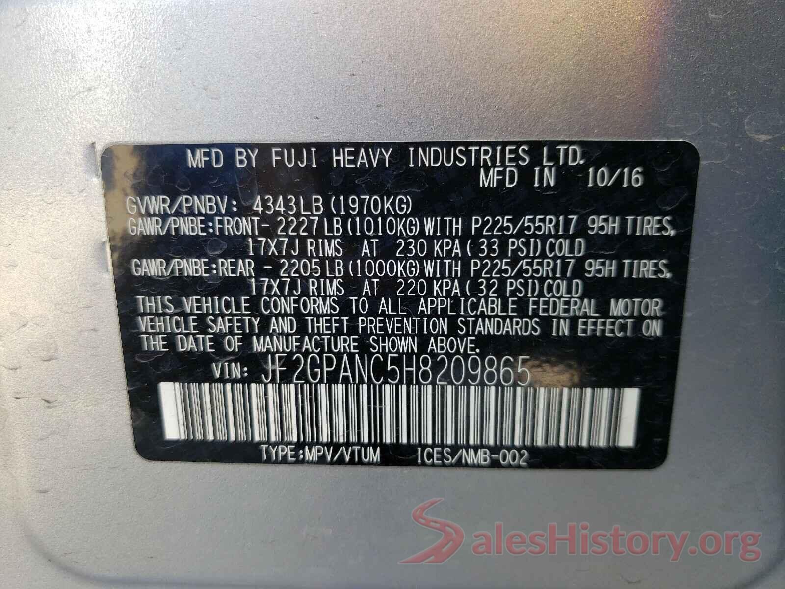 JF2GPANC5H8209865 2017 SUBARU CROSSTREK