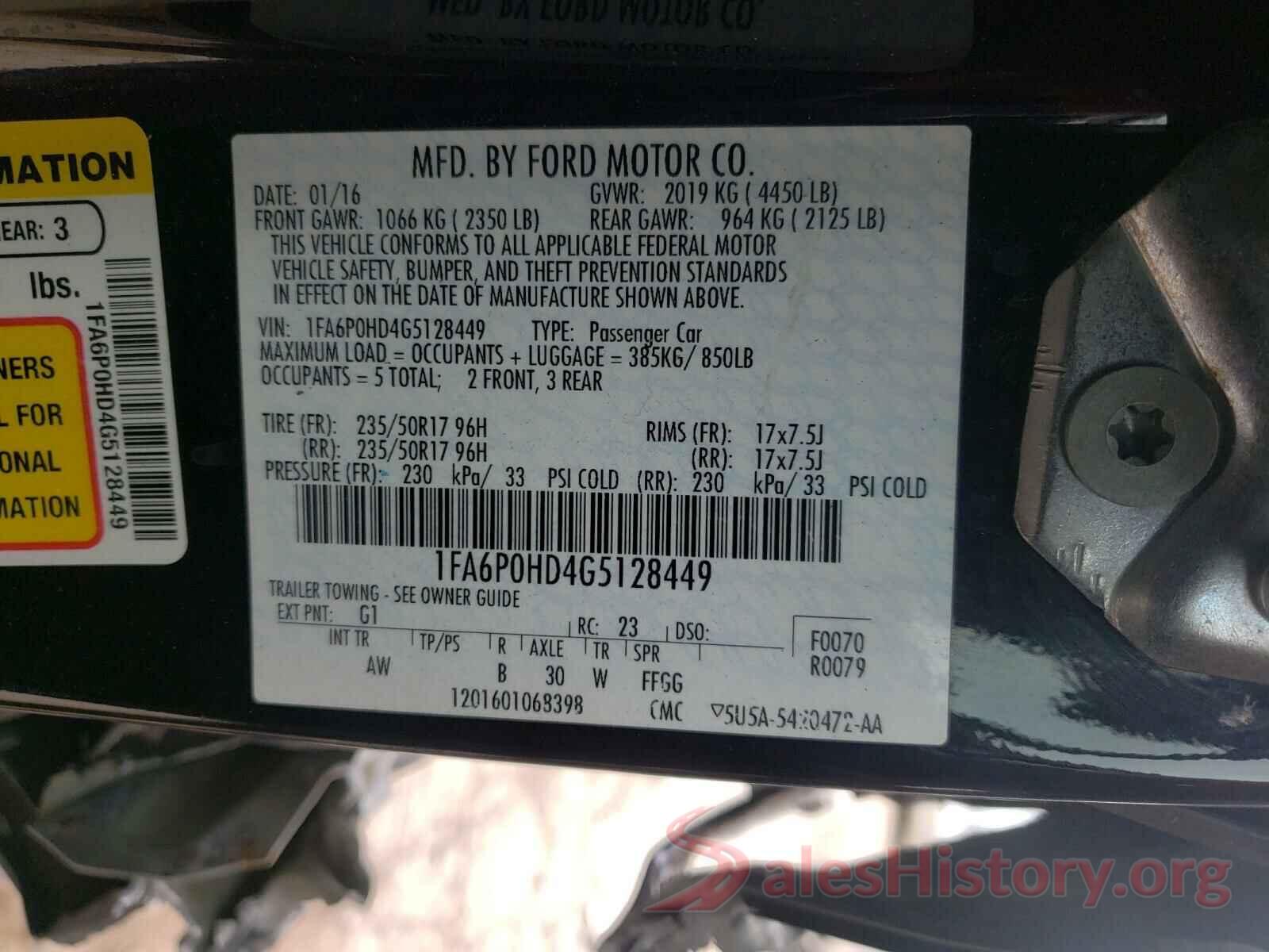 1FA6P0HD4G5128449 2016 FORD FUSION