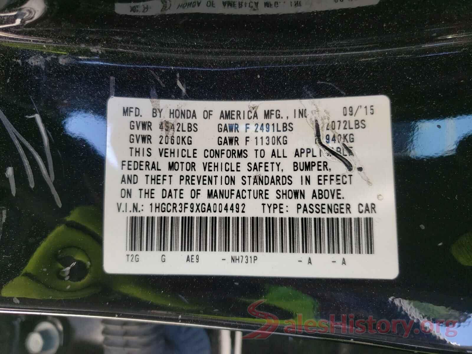 1HGCR3F9XGA004492 2016 HONDA ACCORD