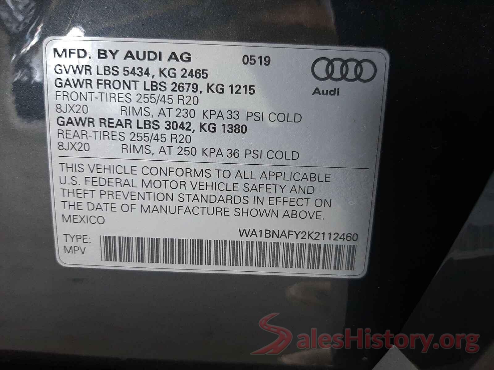 WA1BNAFY2K2112460 2019 AUDI Q5