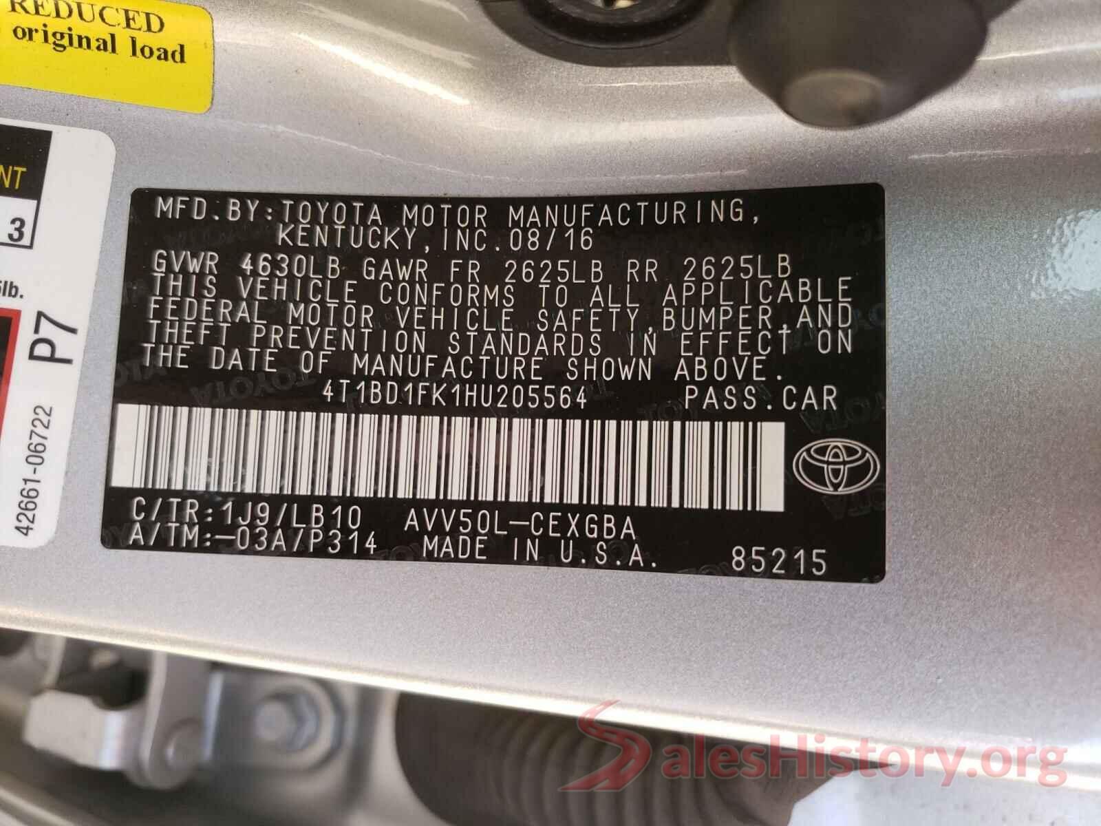 4T1BD1FK1HU205564 2017 TOYOTA CAMRY