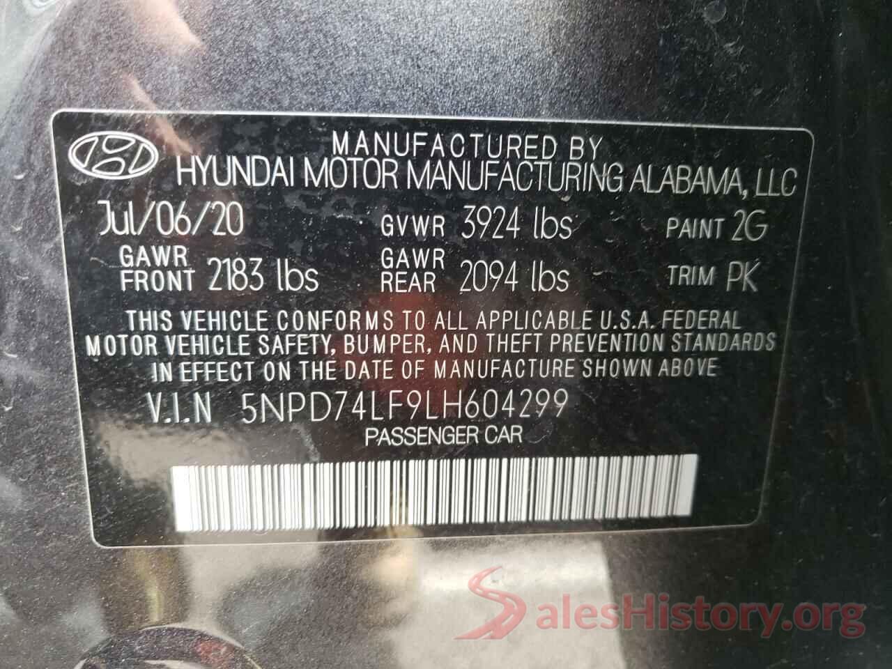 5NPD74LF9LH604299 2020 HYUNDAI ELANTRA