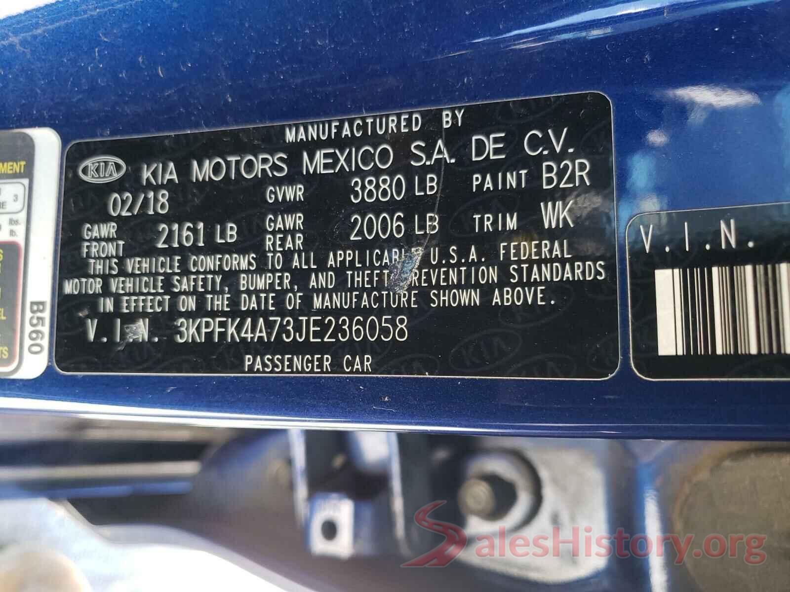 3KPFK4A73JE236058 2018 KIA FORTE