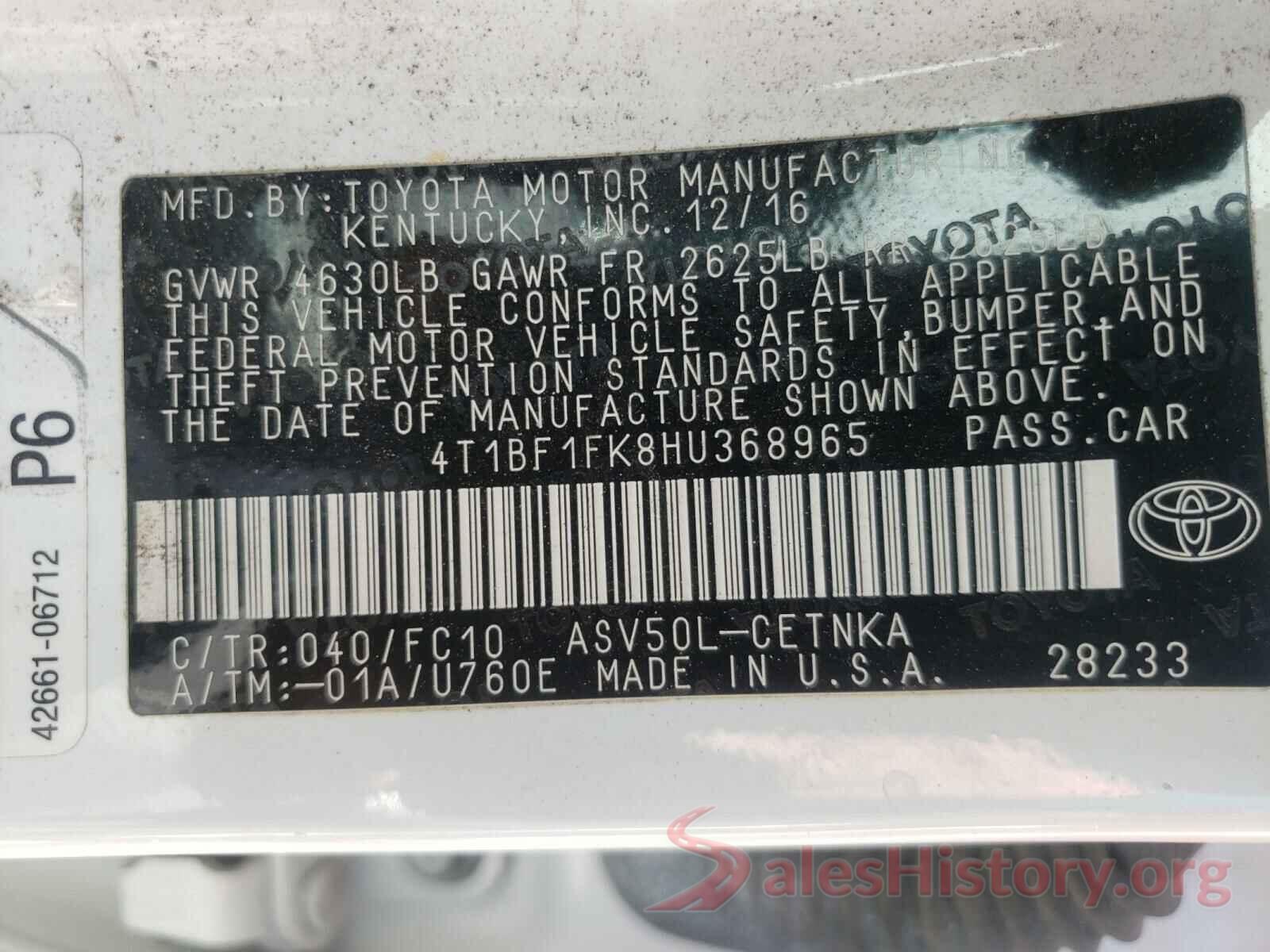 4T1BF1FK8HU368965 2017 TOYOTA CAMRY