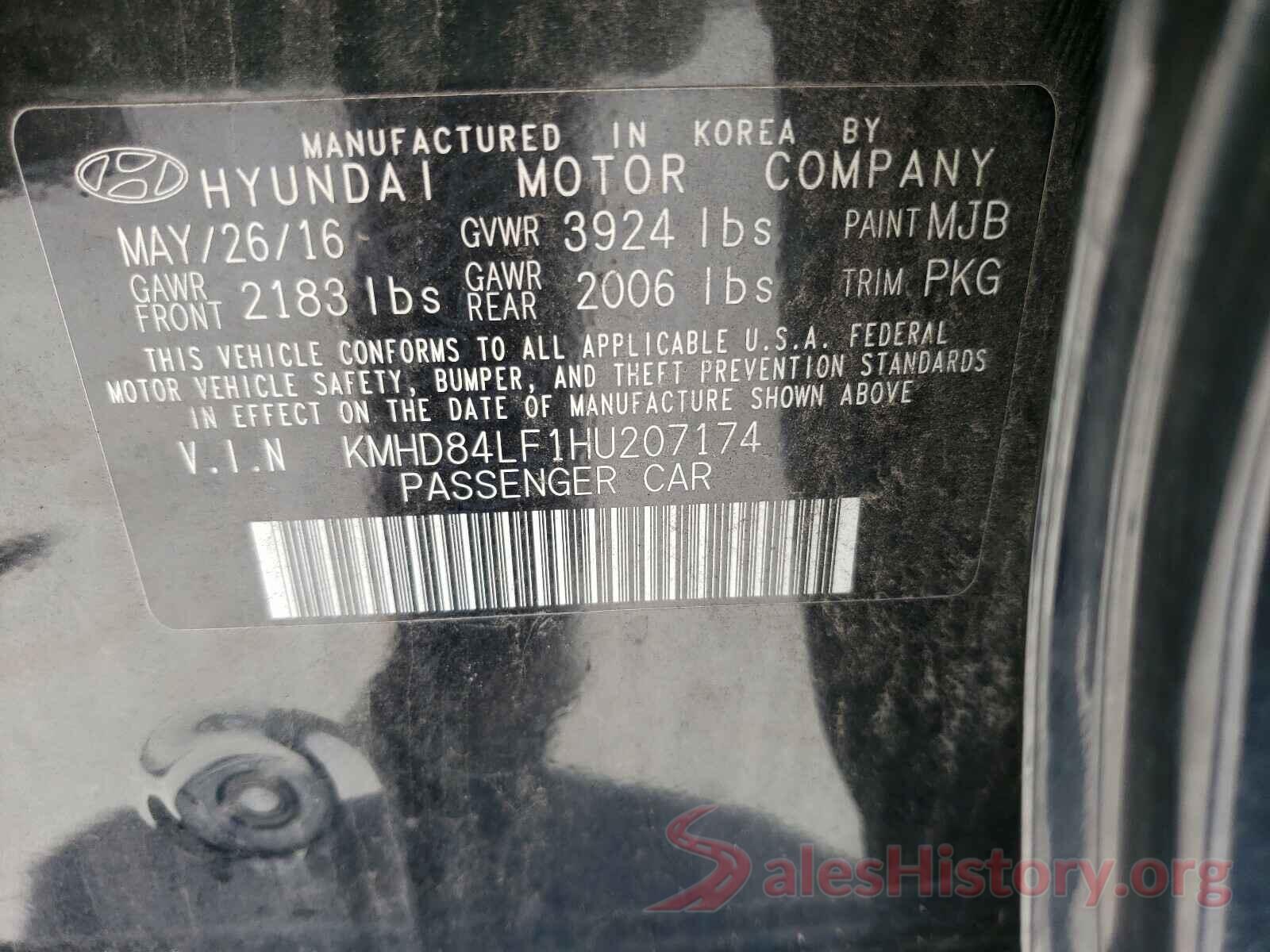 KMHD84LF1HU207174 2017 HYUNDAI ELANTRA