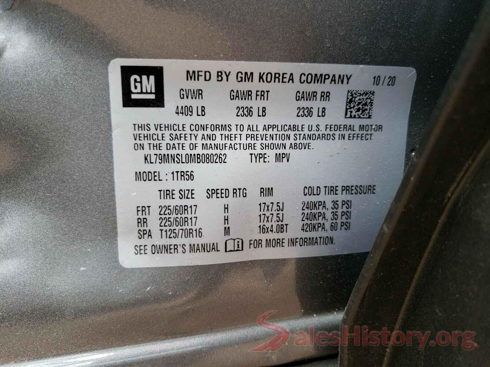 KL79MNSL0MB080262 2021 CHEVROLET TRAILBLAZE