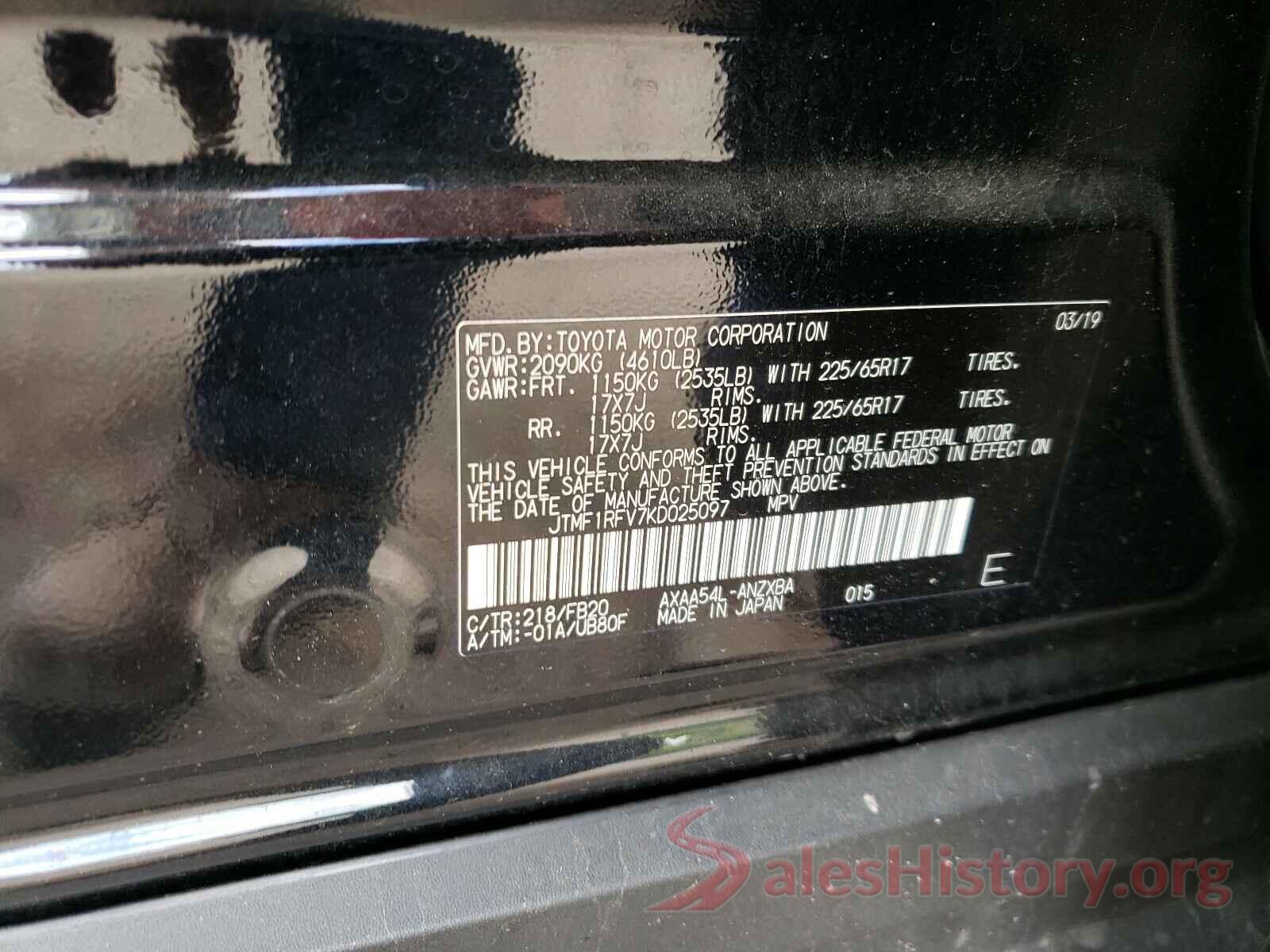 JTMF1RFV7KD025097 2019 TOYOTA RAV4