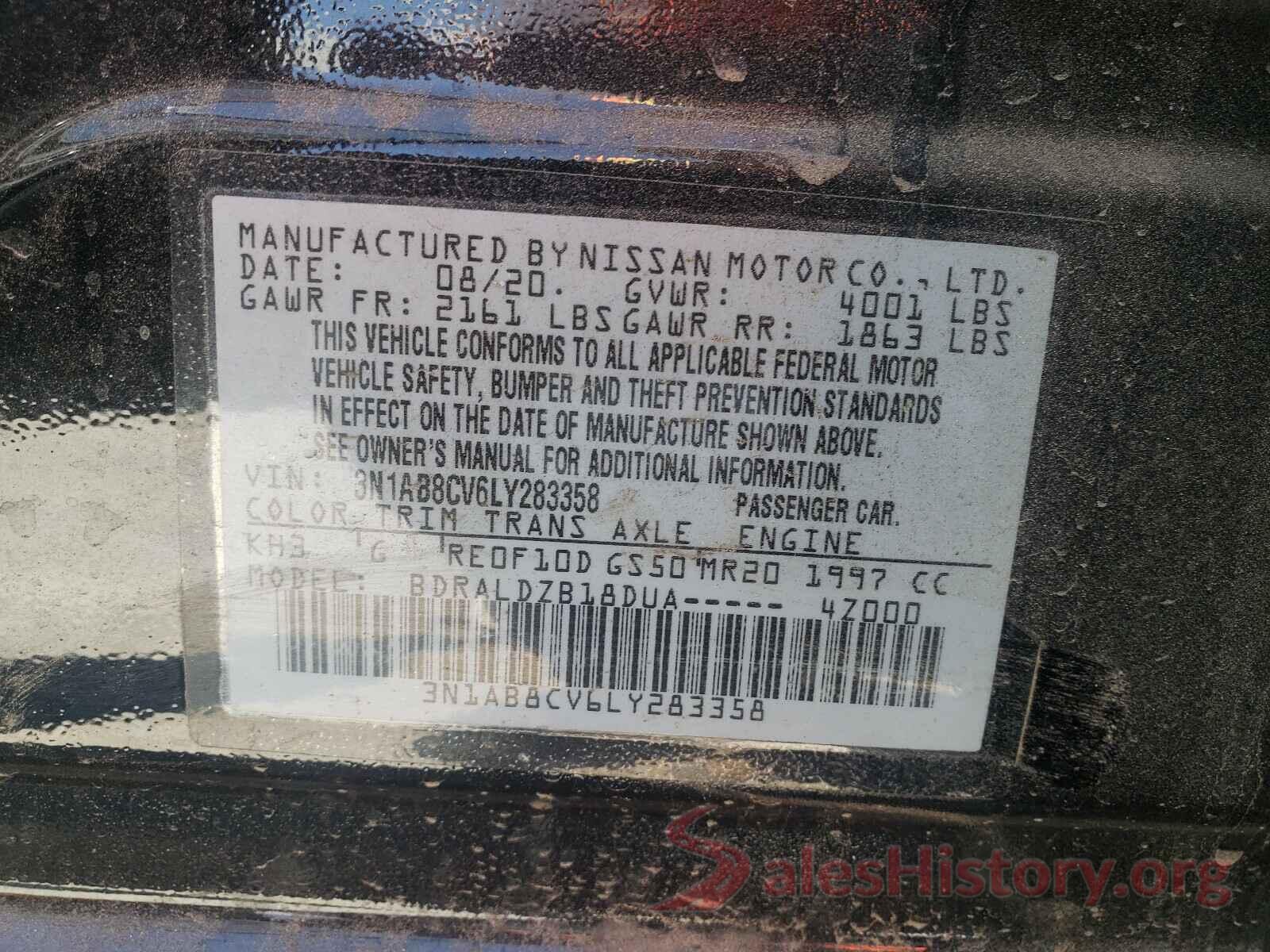 3N1AB8CV6LY283358 2020 NISSAN SENTRA