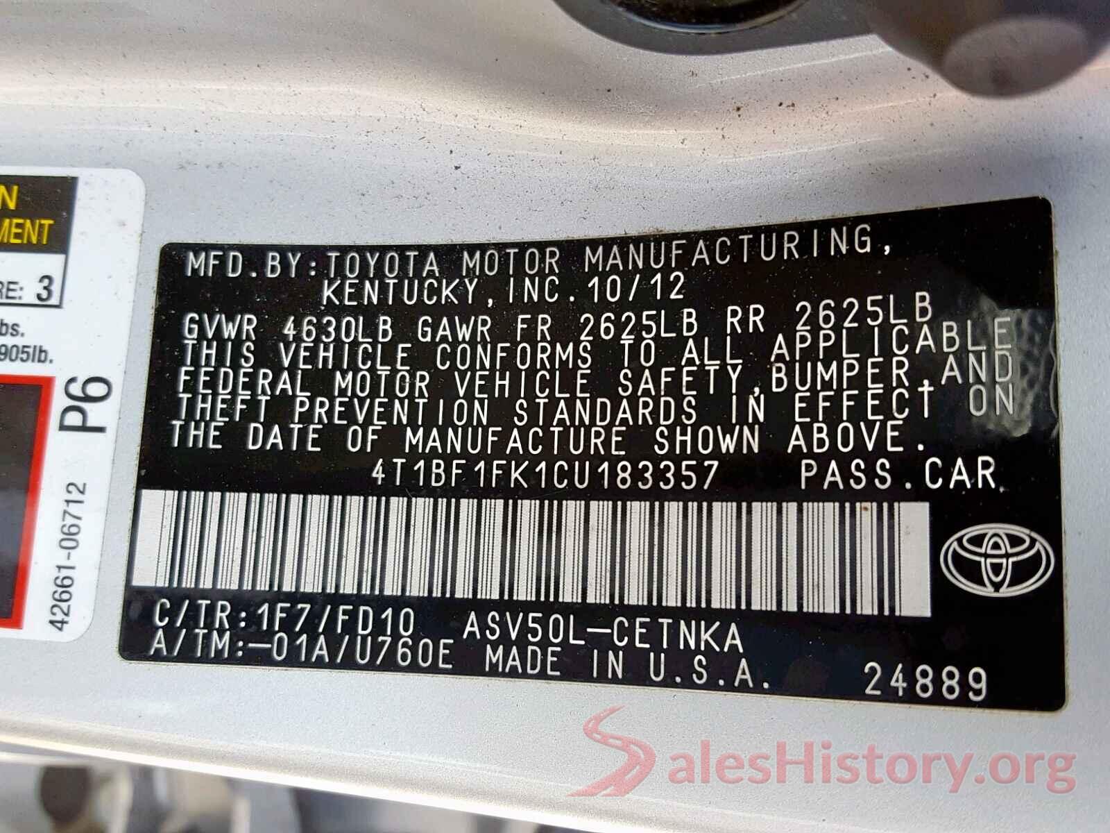 4T1BF1FK1CU183357 2012 TOYOTA CAMRY BASE