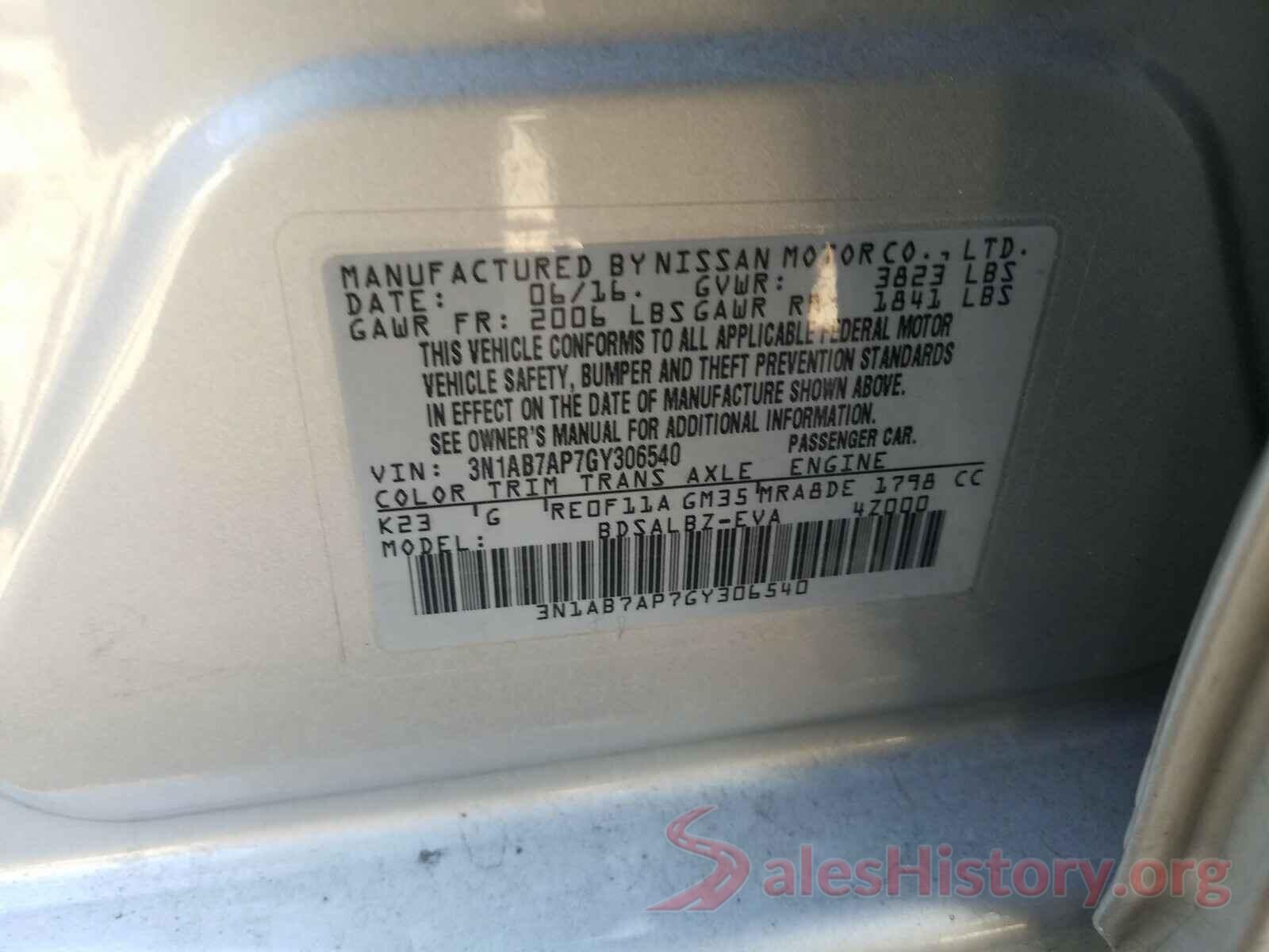 3N1AB7AP7GY306540 2016 NISSAN SENTRA