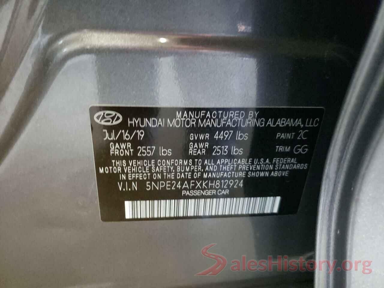 5NPE24AFXKH812924 2019 HYUNDAI SONATA