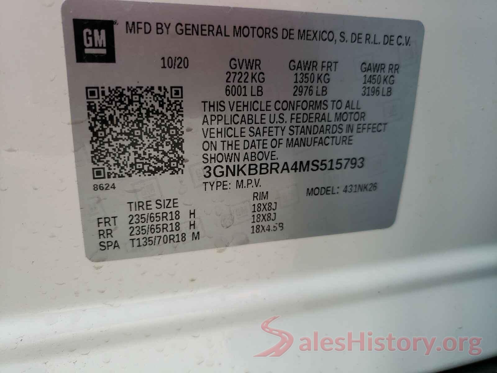 3GNKBBRA4MS515793 2021 CHEVROLET BLAZER