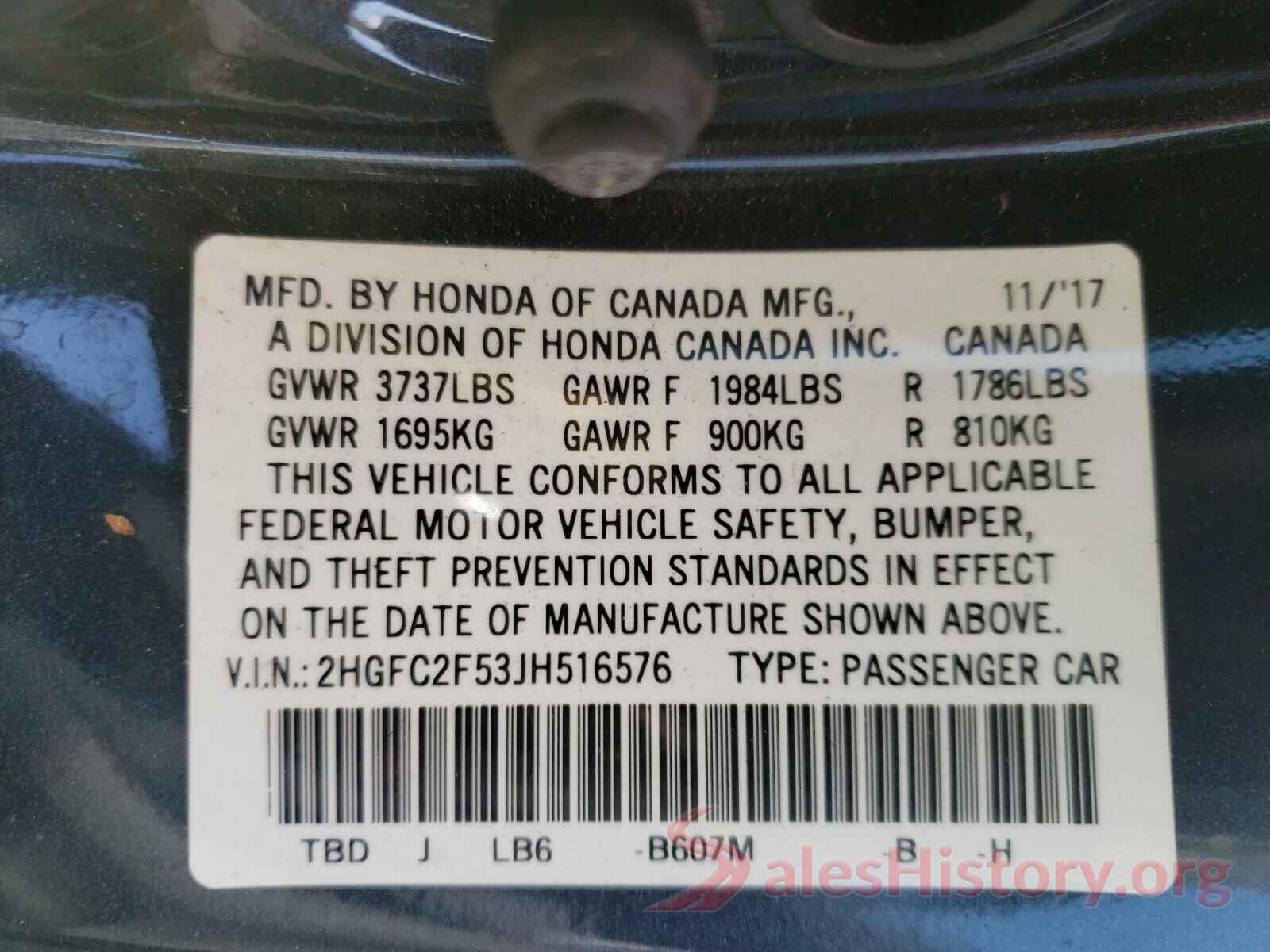 2HGFC2F53JH516576 2018 HONDA CIVIC