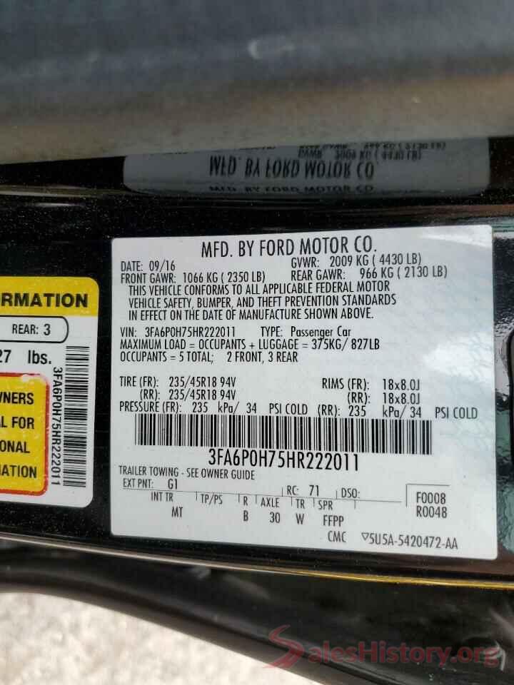 3FA6P0H75HR222011 2017 FORD FUSION