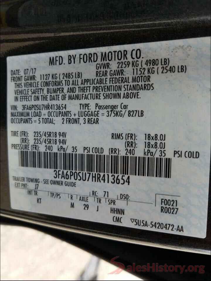 3FA6P0SU7HR413654 2017 FORD FUSION